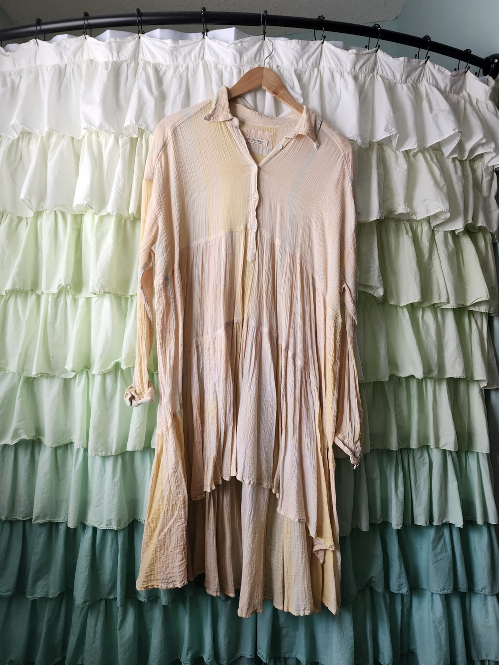 Free People Pale Peach High-Low Button Front Dress
